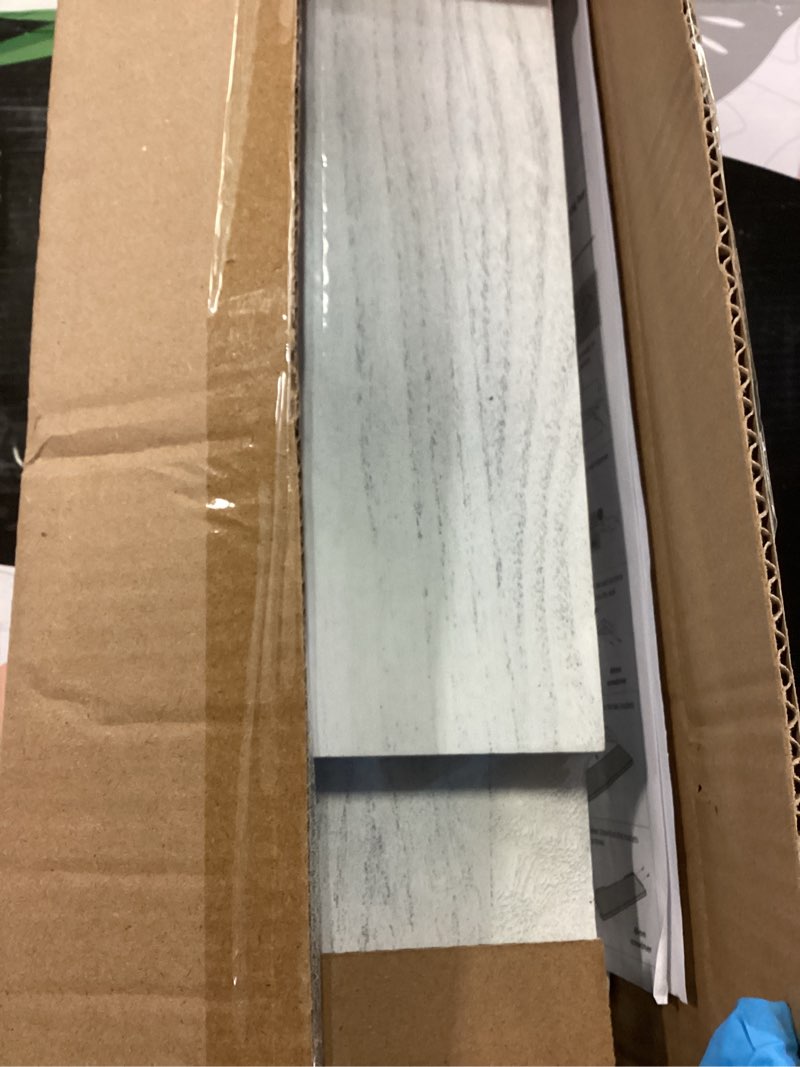 Condition photo showing New/Like New for BAYKA Wall Shelves for Bedroom Decor, Floating Shelves for Living Room Kitchen Storage, Wall Mounted Rustic Wood Floating Shelves for Kids Books, Corner Shelf for Bathroom(Gray White?Set of 4) E. Gray White Board & Black Brackets 4-Piece Set