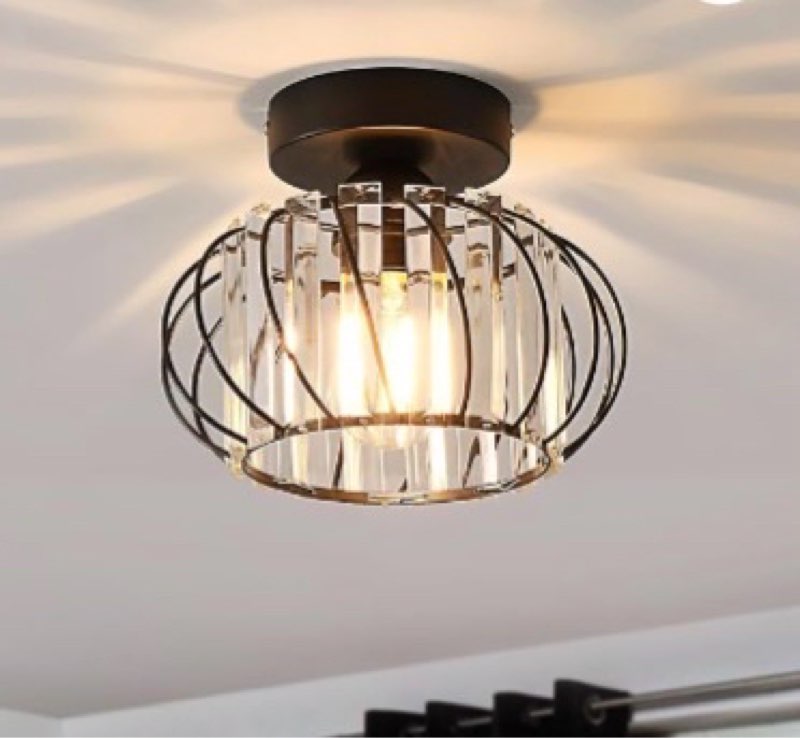 ANWIO 15.8inch Crystal Semi Flush Mount Ceiling Light Fixtures, 3-Light Black Chandelier Bedroom Cei