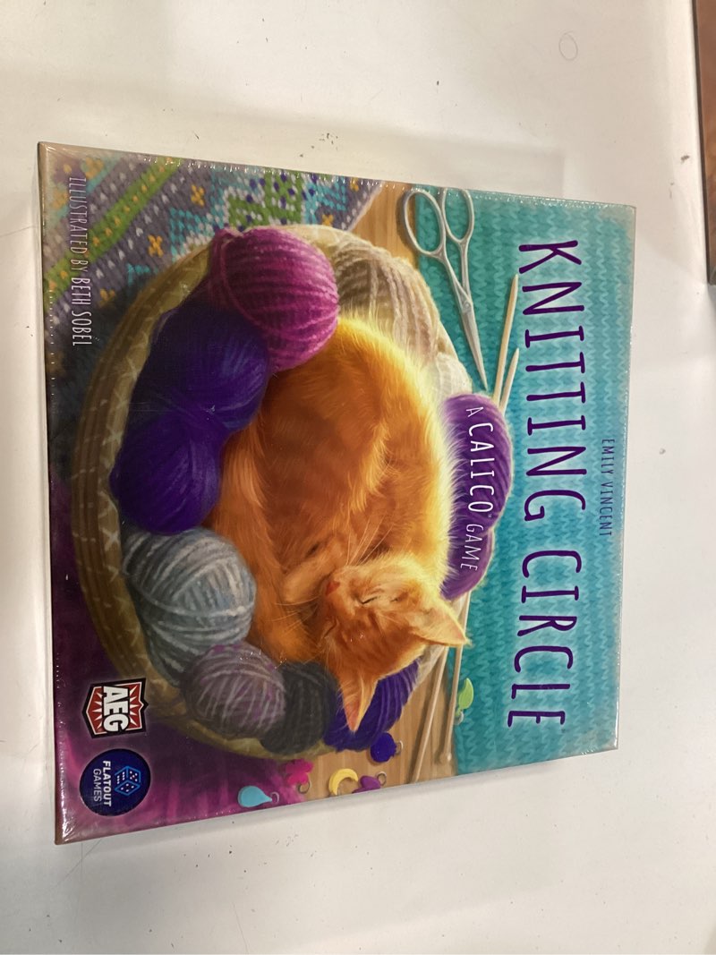 Condition photo showing New/Like New for aeg & flatout games | knitting circle - follow-up to the award-winning puzzly game calico | cats, yarn, and cozy knits | ages 10+ | 1-4 players
