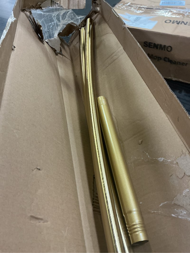 Condition photo showing As Is for Zenna Home Rustproof Curved Shower Curtain Rod, No Drill Tension or Permanent Mount Adjustable Curved Shower Rod for Bathroom, Easy Install, Rounded for Extra Room, 50 to 72 Inches, Gold