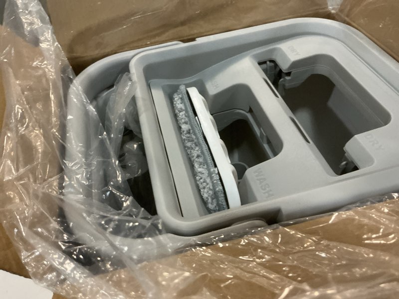 Condition photo showing Good Condition for joymoop mop and bucket with wringer set, hands free flat floor mop and bucket, with 3 washable microfiber pads, wet and dry use, floor cleaning system middle white bucket #13 + 50" flat mop + 3 pads