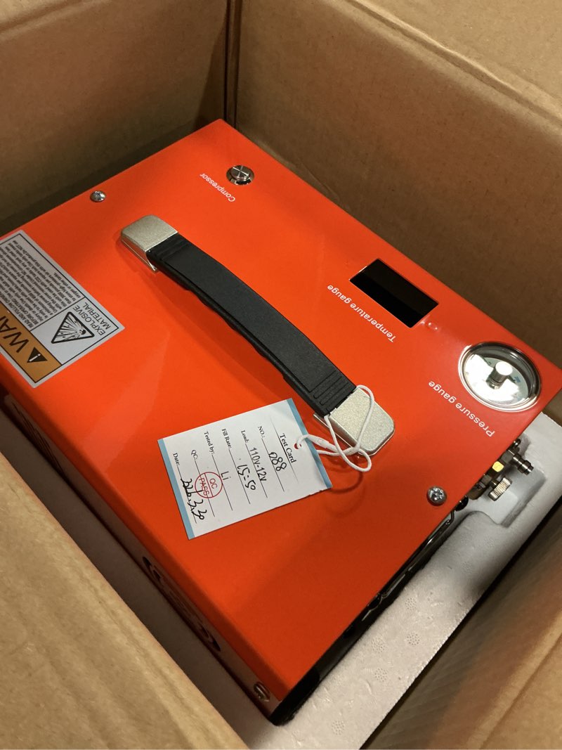 Condition photo showing Good Condition for goyojo pcp air compressor, max 4500 psi / 300 bar, fast fill for airguns or paintball tank, auto shut-off, dual power car 12v dc or home 120v ac, built-in cooling fan, 300w portable pcp pump