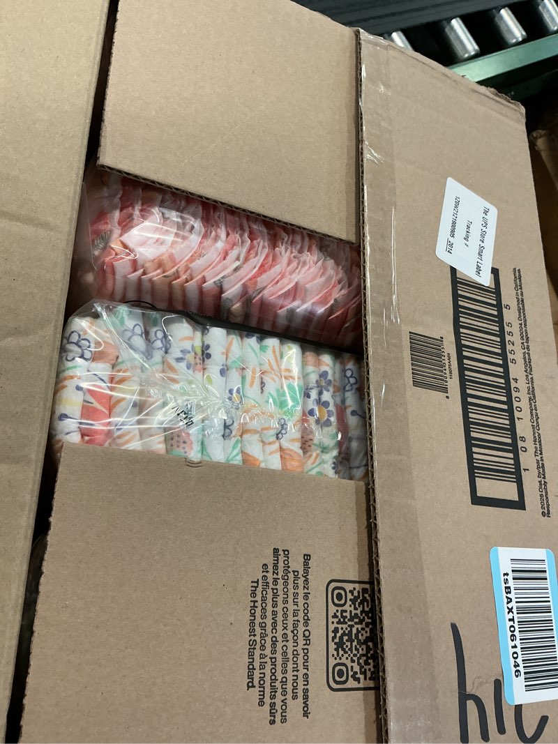 Condition photo showing New/Like New for the honest company comfort dry disposable diapers for sensitive skin, hypoallergenic, just peachy + flower power, super club box size 3 (16–28 lbs) 120 count