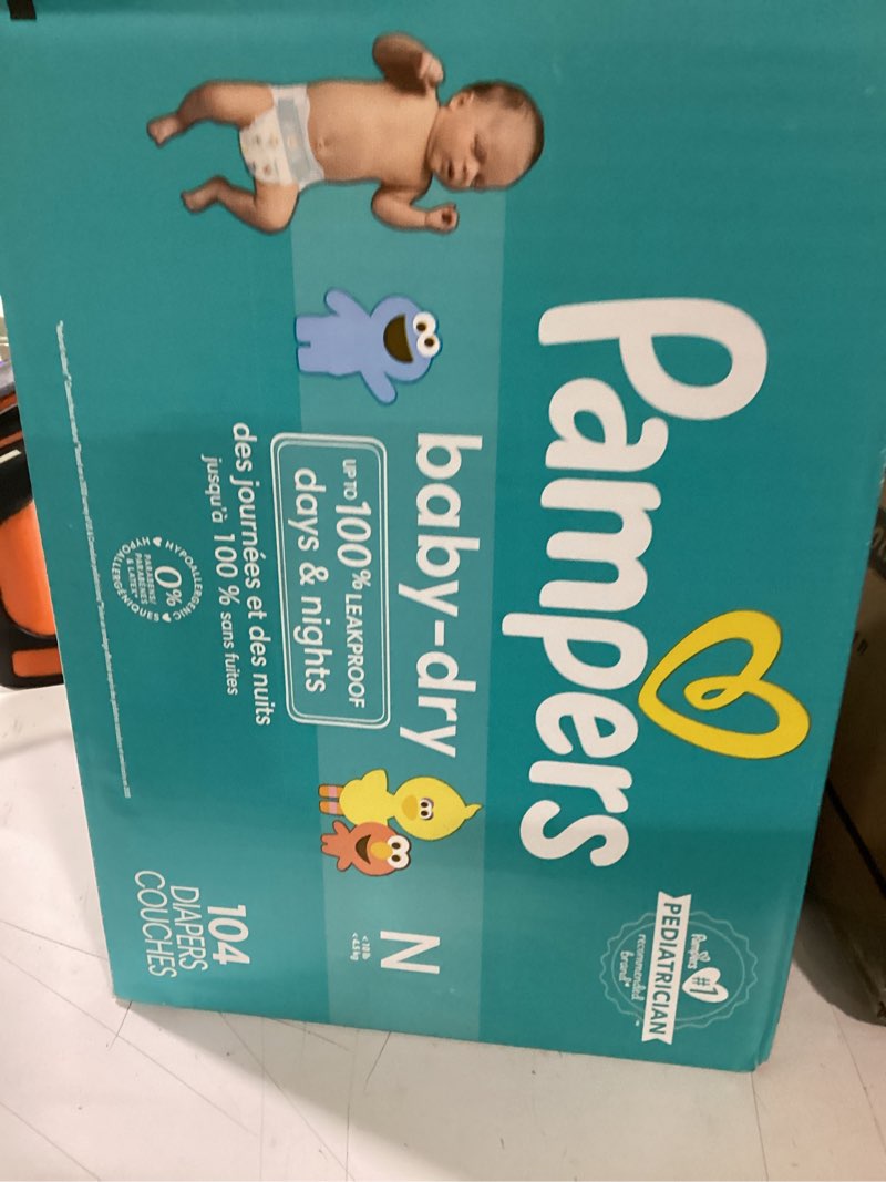 Condition photo showing As Is for Pampers Diapers - Baby Dry - Size 0, 104 Count, Absorbent Disposable Newbort Diaper (Packaging May Vary) Newborn 104