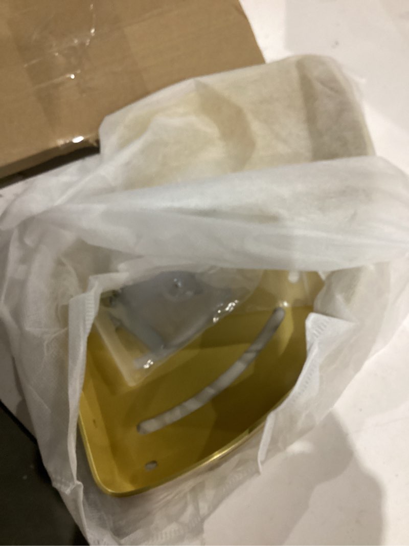 Condition photo showing As Is for Brushed Gold Bathroom Corner Shelf Wall Mount Shower Organizer Shampoo Holder with Hooks,Adhesive or Drilling