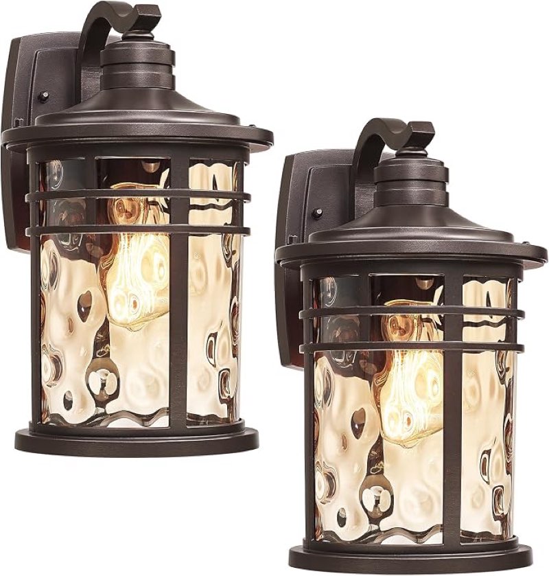 (2 pk)darkaway outdoor wall light fixture,14.57inch large outside porch lights wall mounted amber ripple glass modern exterior waterproof wall sconce lighting for house front door garage