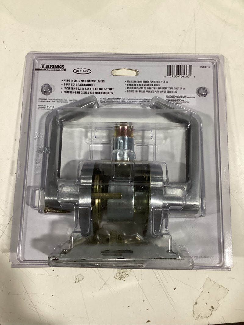 Condition photo showing Good Condition for brinks commercial heavy duty commercial lever satin chrome interior/exterior keyed entry door handle