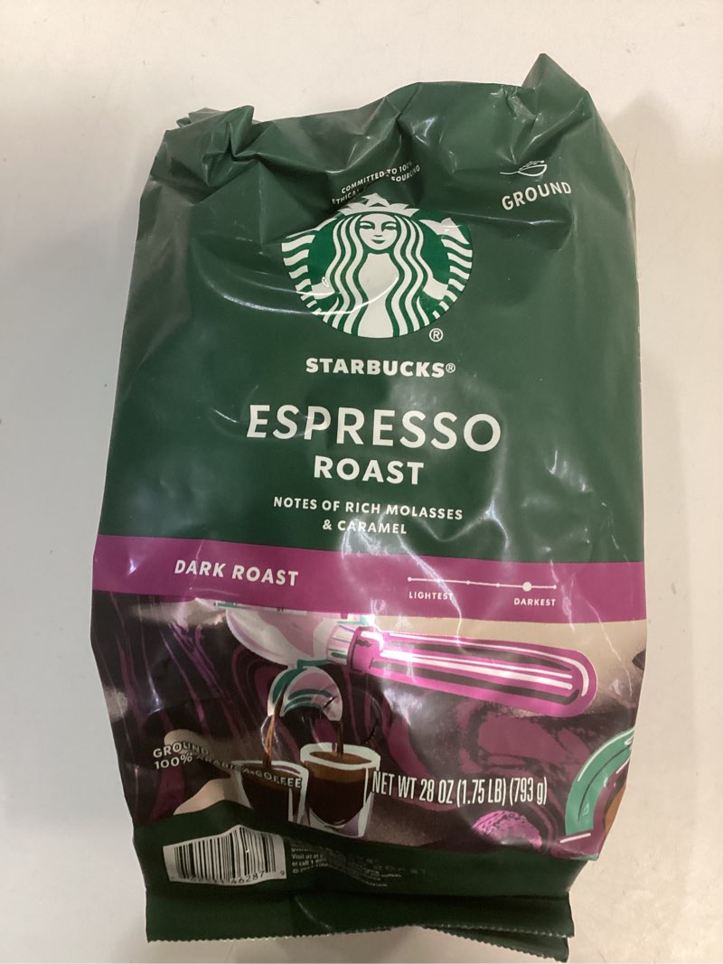 Condition photo showing New/Like New for 04/15/2026)Starbucks Ground Coffee, Dark Roast Coffee, Espresso Roast, 100% Arabica, 1 bag (28 oz) 28 Ounce (Pack of 1)