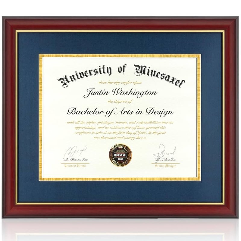 Minesaxel 14x17 Diploma Frames 11x14 with Blue Mat, Fits Degree Certificate Document, 17 x 14 Walnut