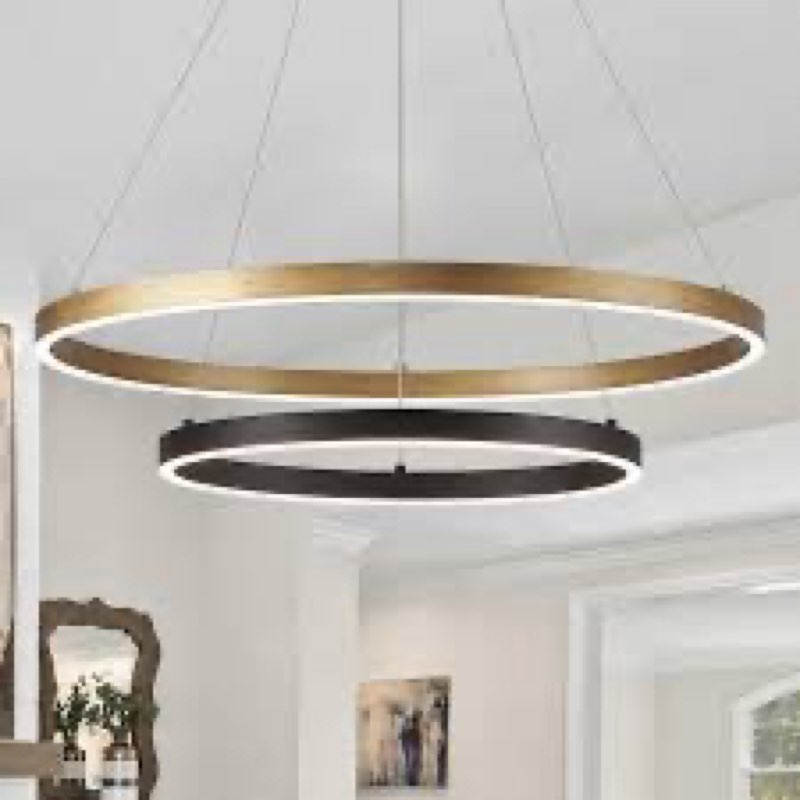 CaraLuxe 2 Ring LED Chandelier Black Gold Chandelier for Dining Room 24in Dimmable Circular Chandeli