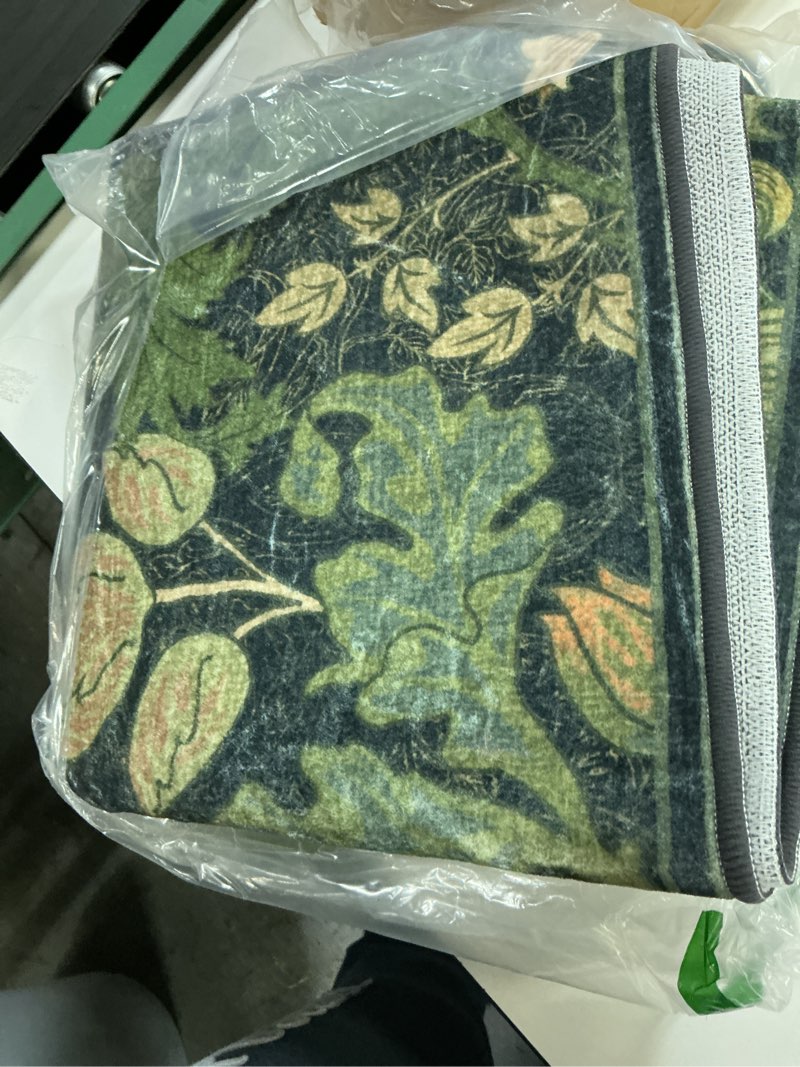 Condition photo showing As Is for floral area rug 5x7 for living room, washable vintage farmhouse botanical rug, non slip low pile thin floor carpet, soft decorative rug for bedroom dining room home office black green black 5'x7'