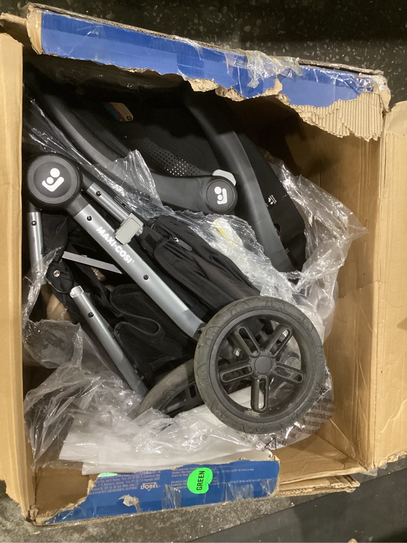 Condition photo showing As Is for maxi-cosi gia xp luxe 3-wheel travel system, nimble 3-wheel maneuverability with all-terrain tires and front-wheel suspension, midnight black