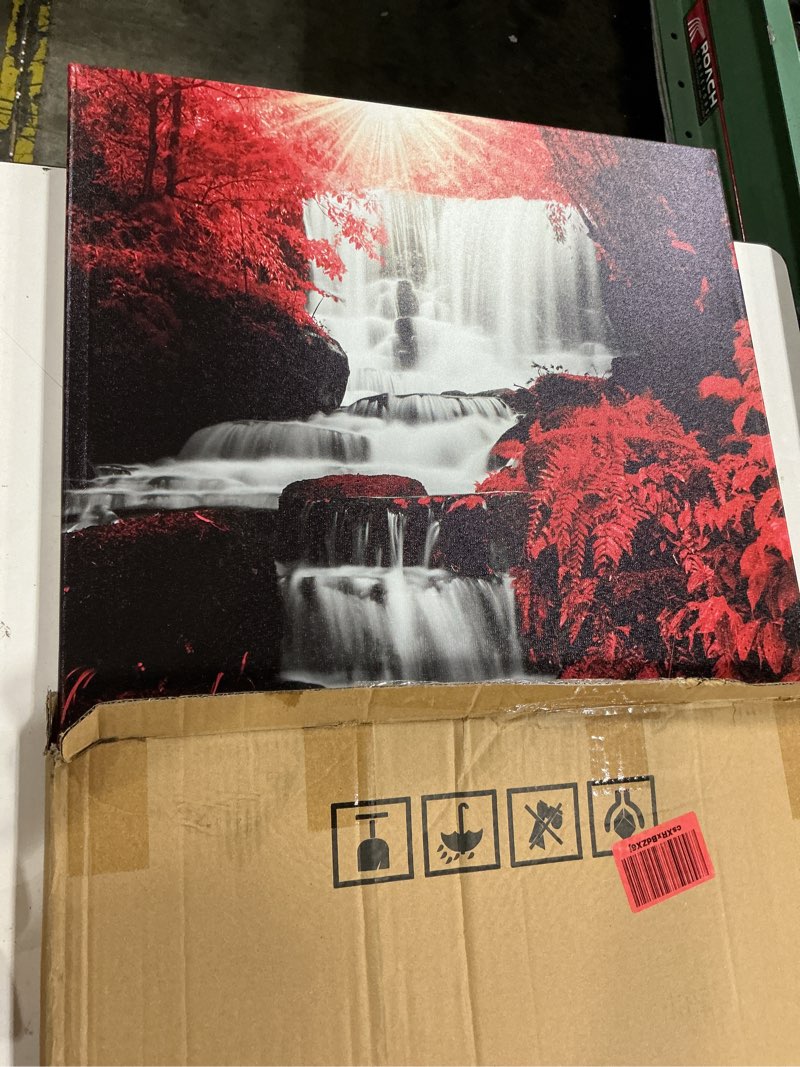 Condition photo showing Good Condition for nutartpic waterfall canvas wall art black white red landscape painting red tree artwork fall natural scene picture prints for home living room bedroom office decor 24"x36"