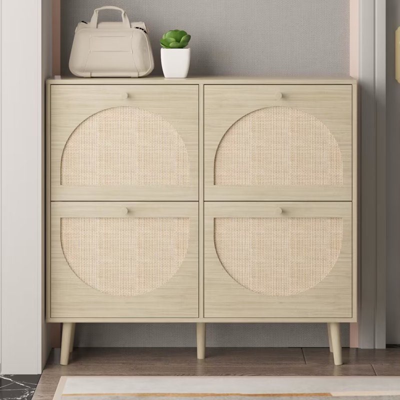 Bostynn 4 Flip Drawers Rattan Shoe Cabinet Shoe Storage Organizer Unit