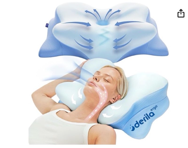 Derila Ergo Cervical Neck Pillow for Sleeping Ergonomic Pillow Contour Neck Support Memory Foam Pillows for Back, Side Sleeper Pillows 21.25 x 14.17 x 4.72 inches