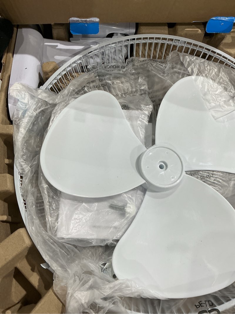 Condition photo showing As Is for commercial cool 16 inch wall fan with remote, white (ccfwr16w) 16 inch white wall fan