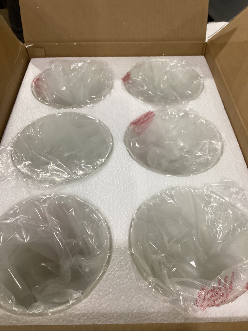 Condition photo showing New/Like New for fixture replacement frosted glass shade, e26 base with 1-5/8" fitter, 6-pack cone replacement white shades for pendant light, wall sconce, vanity light, table lamp frosted white 6 pack