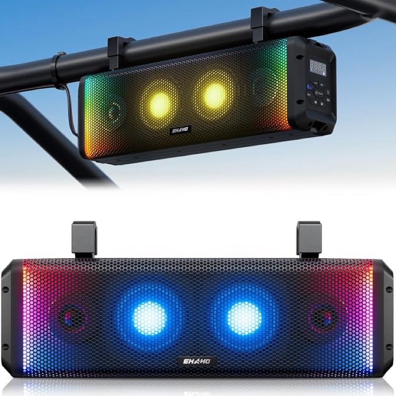 ehaho 17 inch utv sound bar, ip66 waterproof bluetooth golf cart sound bar, atv soundbar with rgb lighting, amplified powersports sxs soundbar, utv speakers compatible with polaris rzr can-am