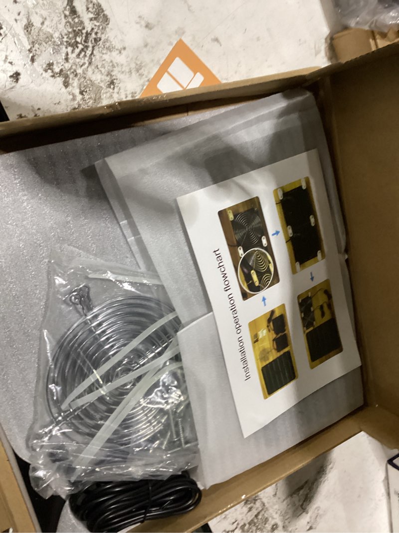 Condition photo showing New/Like New for solar powered fan kit, chicken coop fan,15w solar panel with 2 fans, intake or exhaust air fan wtih 9.8 ft cable for outside backyard chicken coops, greenhouses, pet houses, greenhouse