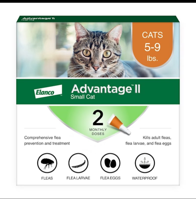 Advantage II Vet-Recommended Flea Prevention for Small Cats 5-9 lbs  2-Monthly Treatments