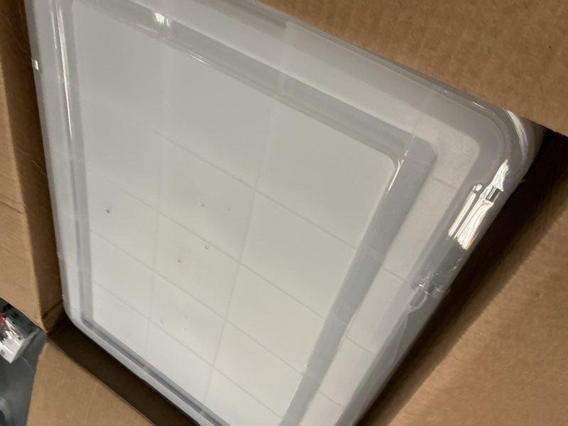 Condition photo showing Good Condition for iris usa weatherpro 41 qt storage bins with lids, 4 pack, bpa-free plastic gasket box with tight latch and seal, stackable nestable tote tub - clear/black 41 qt. - 4 pack