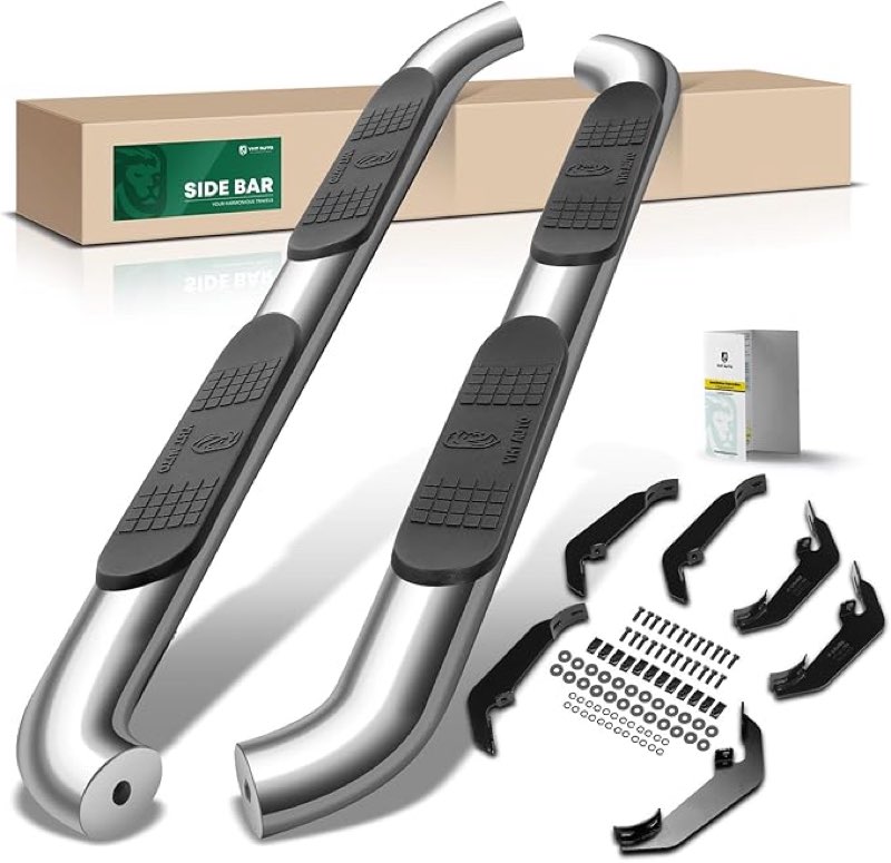 YHTAUTO 4 Inch Running Boards Side Steps Compatible with 2015-2024 Chevy Colorado & GMC Canyon, Crew Cab, Oval Bent Ends Stainless Steel Polished Chrome, Truck Cab Side Step Rails Off-Road Accessories