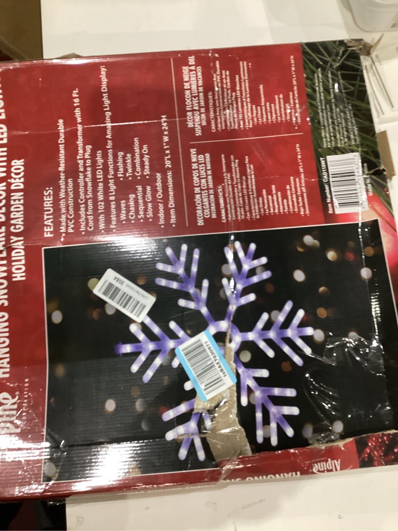 alpine corporation 24" tall indoor/outdoor hanging snowflake decoration with 102 led lights, winter 