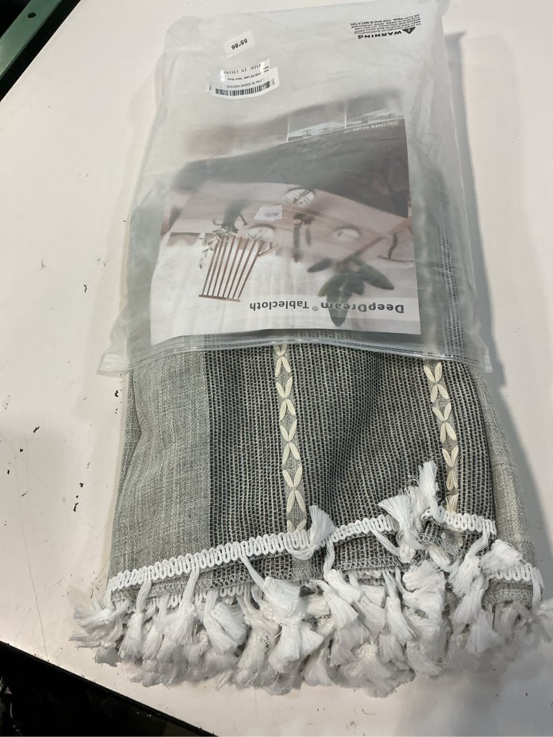 Condition photo showing Good Condition for deep dream tablecloth, embroidered waterproof table cloth cotton linen wrinkle free anti-fading tablecloths washable dust-proof table cover for kitchen dinning party christmas, 55 x 86 inch - new gray new gray 86" x 55" (rectangular)