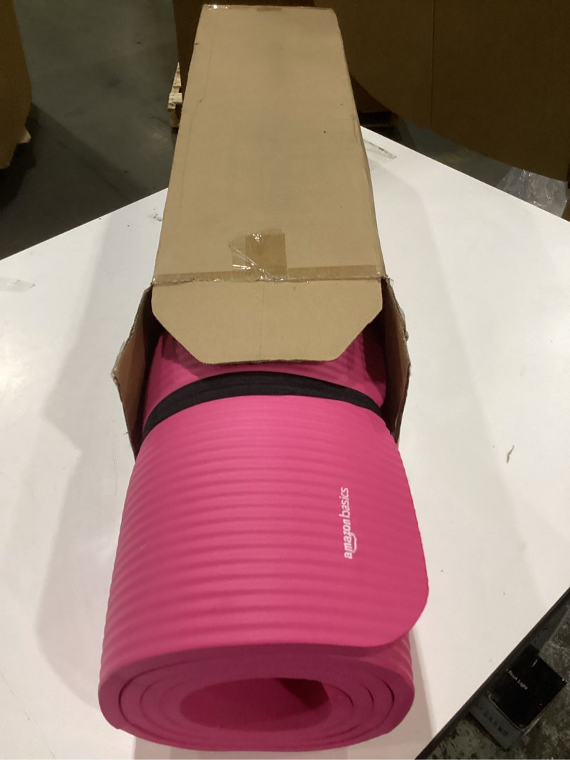 Condition photo showing As Is for amazon basics extra thick exercise yoga mat with carrying strap pink 1/2 inch