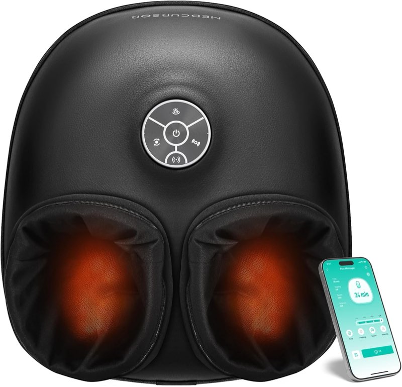 medcursor foot massager with heat - 2026 upgraded shiatsu deep kneading machine, multi air compression intensity, smart app mobile remote control, feet massage for mom women