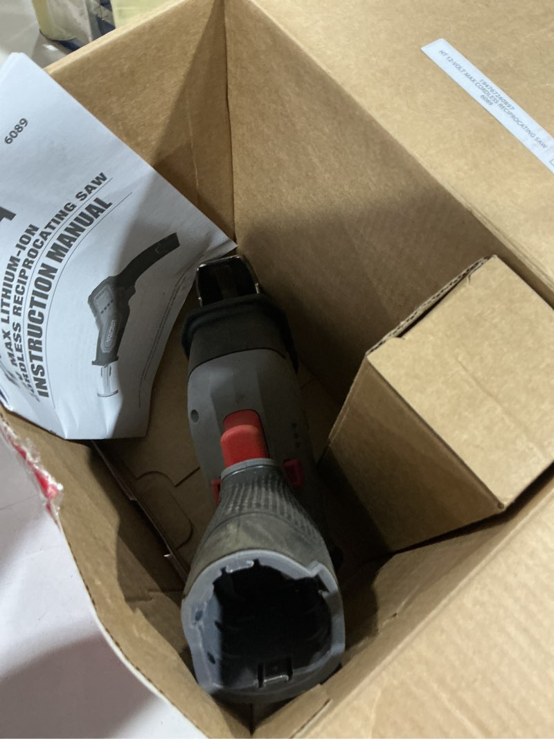 Condition photo showing As Is for hyper tough 12v brushless cordless reciprocating saw with 1.5ah battery