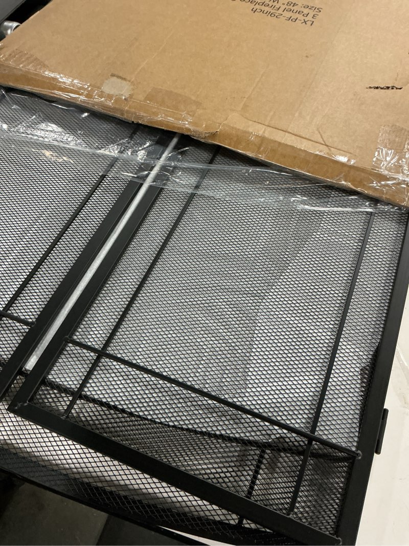 Condition photo showing Good Condition for FEED GARDEN 3 Panel Fireplace Screen 48" W x 29" H Modern Foldable with Wrought Metal Decorative Mesh,Arch Heavy Duty Fire Spark Guard Cover for Home Decor Indoor, Black