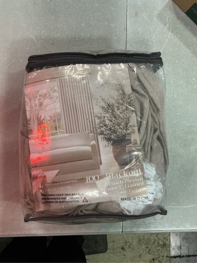 Condition photo showing Good Condition for dark flax linen pinch pleated 100% blackout curtains 90 inch length 2 panels set burlywood birch tan brown pinch pleat curtains black out blocking room darkening drapes for bedroom living room window burlywood birch 40"w x 90"l (pack of 2)
