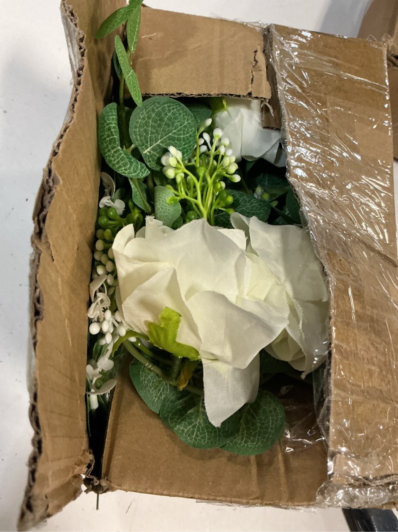Condition photo showing Good Condition for dolicer 4pcs 26ft artificial eucalyptus garlands with flowers - 8 roses, faux floral greenery garlands fake flowers vines for wedding table centerpieces arch party ceremony backdrop decor (white) white rose 4 pcs
