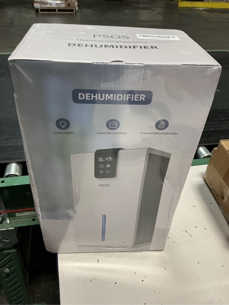 Condition photo showing New/Like New for psos dehumidifier, dehumidifiers for home, 98 oz water tank, (1000 sq.ft) quiet dehumidifier for basement bathroom bedroom with humidity display, auto shut off, relaxing 7 color ambient light(white)