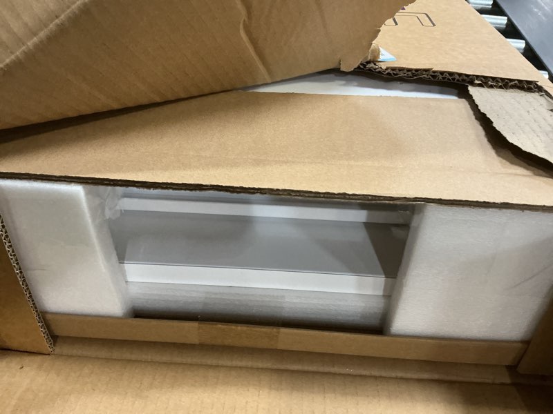 Condition photo showing New/Like New for fundin white plastic medicine cabinet, mirror door with round corner metal frame, recessed and surface mount bathroom wall medicine cabinet, 16 x 24 inch mirror size white 16 x 24 inches