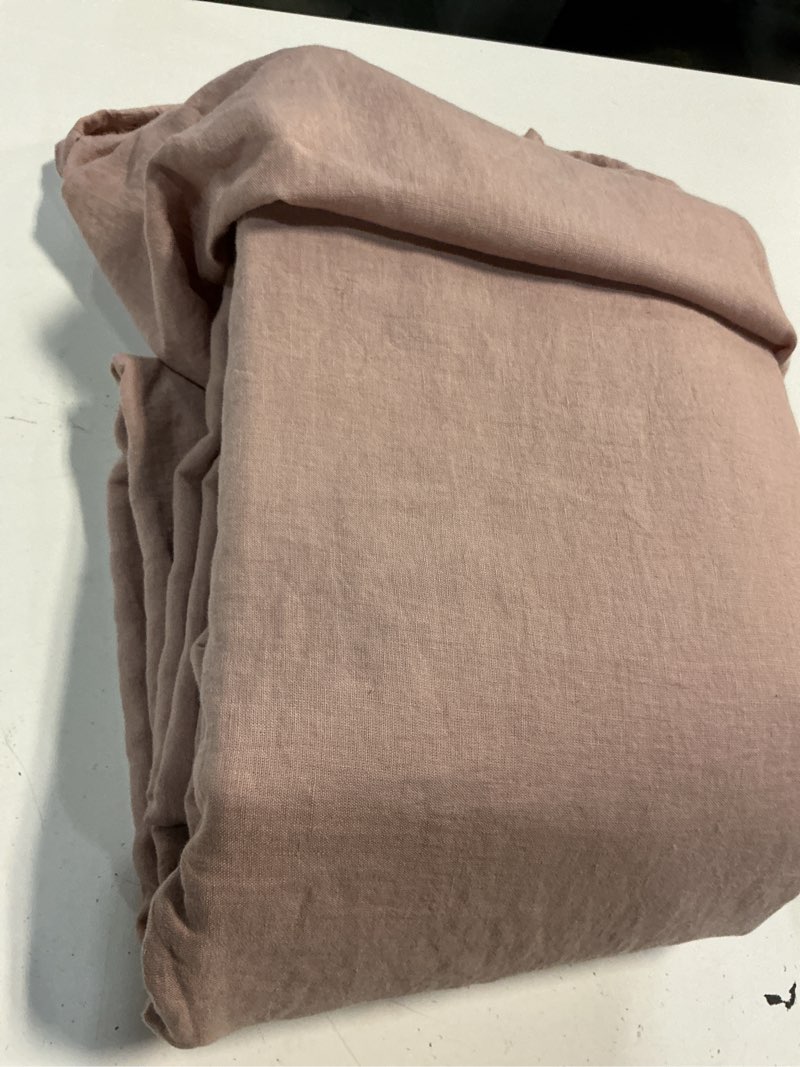 Condition photo showing As Is for quince european linen sheet set, queen, dusty mauve