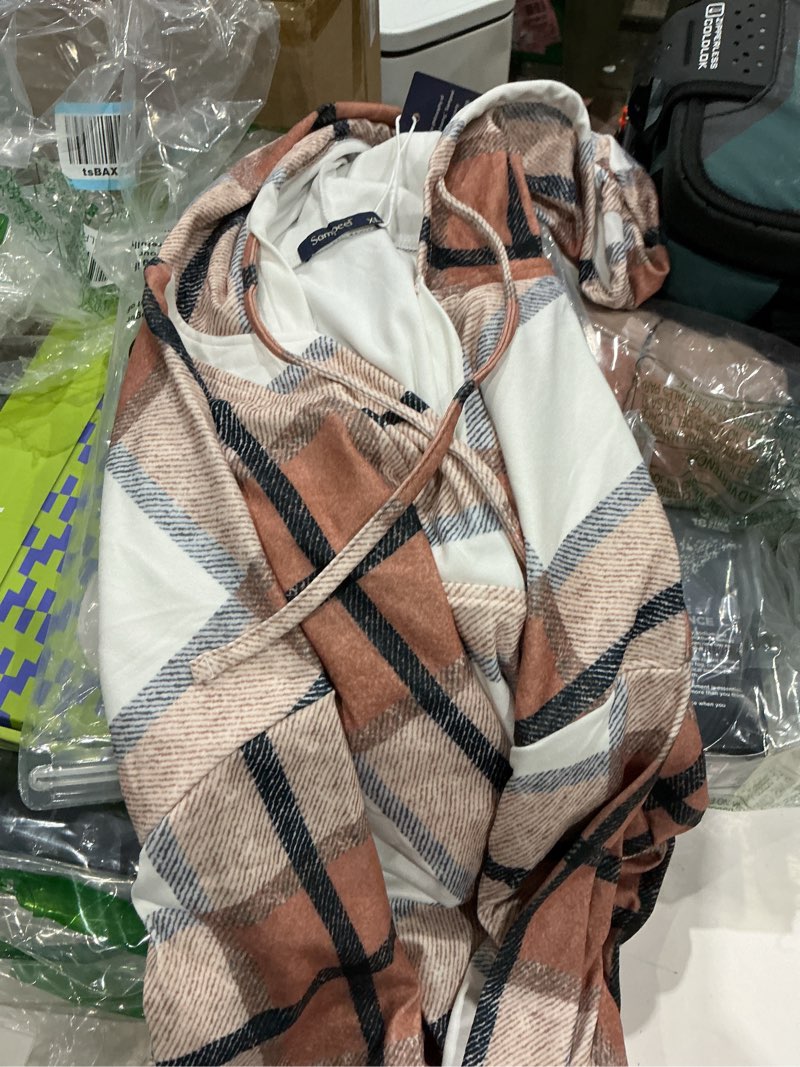 Condition photo showing New/Like New for sampeel hoodies for women trendy fall fashion 2025 v neck oversized sweatshirt plus size tops clothes brown plaid x-large