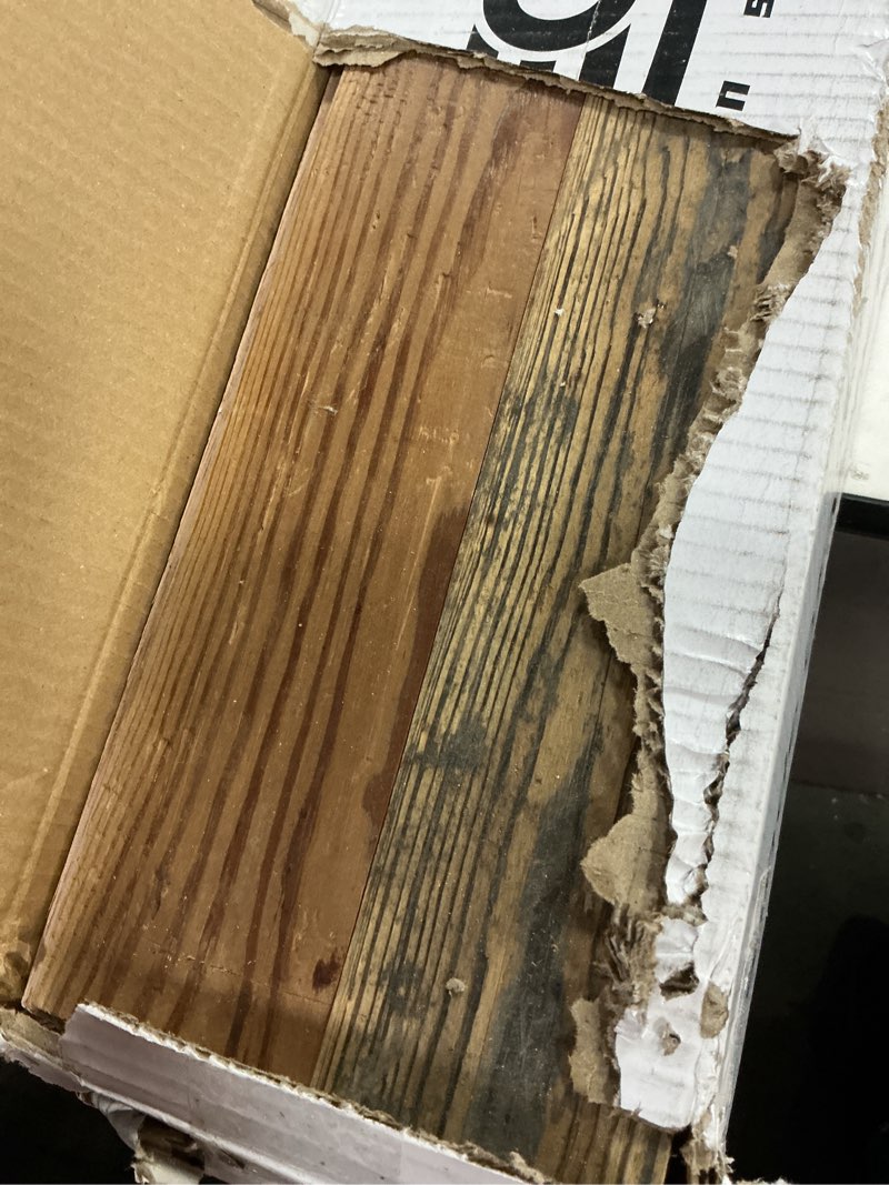 Condition photo showing As Is for Luxdecor Real Reclaimed Wood Planks for Wall-10 Pieces Easy Nail-Up Shiplap Rustic Style 6" Wide Wood Shiplap Panels for Wall 19.44 Sq Ft (Natural Weathered Brown) 03-Reclaimed Wood Planks