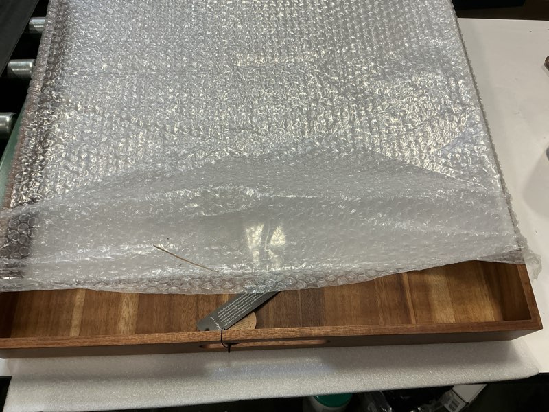 Condition photo showing Good Condition for Extra Large Square Wood Tray, Generously 22" Acacia Serving Trays for Large Ottoman Coffee Table, Giant Square Shape Sofa Tray with Handles, Kitchen Organizer Storage Trays Huge Counter Serveware 22" Square Tray - Acacia