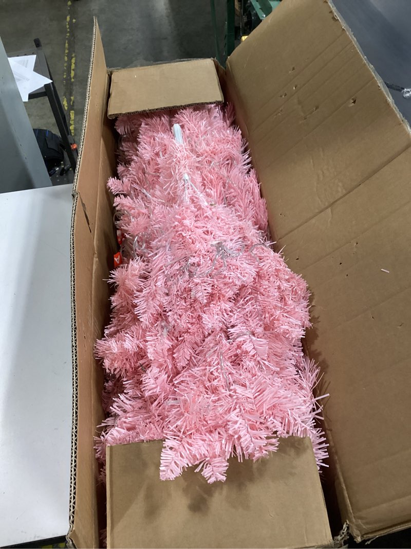 Condition photo showing As Is for 7.5ft Artificial Pink Christmas Tree with Foldable Stand, Xmas Tree for Holiday Decoration, Pink, 0 of 8     HTZC 7.5ft Artificial Pink Christmas Tree with Foldable Stand, Xmas Tree for Holiday Decoration, Pink