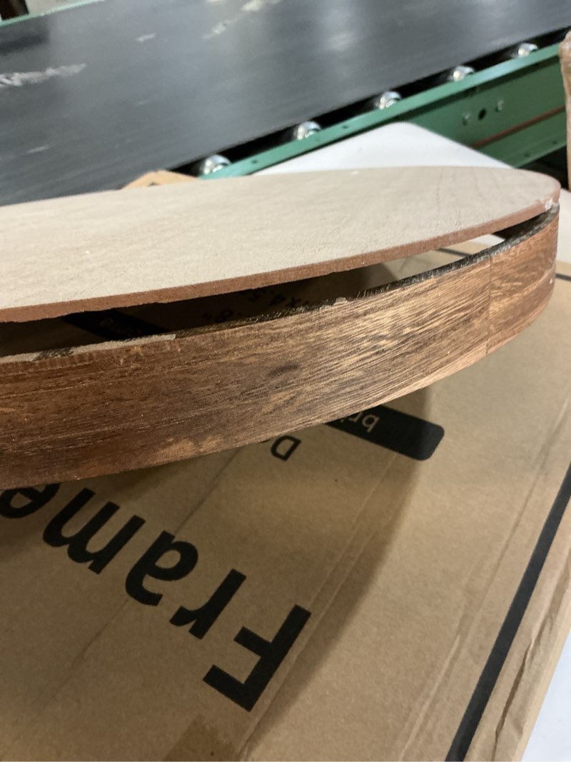 Condition photo showing As Is for Large Round Wooden Coffee Table Trays 20" - Multi-Functional Home Decor Ottoman Serving Platter Carbonized Black Brown 20"