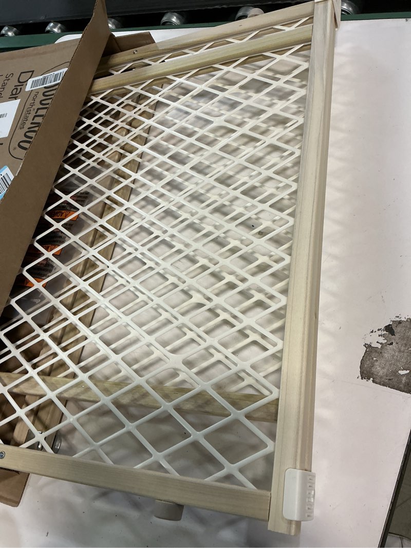 Condition photo showing Good Condition for Toddleroo by North States - Diamond Mesh Wooden Baby Gate: Pressure Mounted Baby Gate for Doorways - Adjustable 26.5 to 42 Inches Wide - 23 Inches Tall