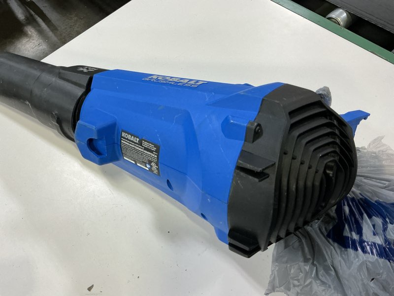 Condition photo showing As Is for kobalt 24-volt 410-cfm 100-mph battery handheld leaf blower battery not included charger not included khb 4124b-03 