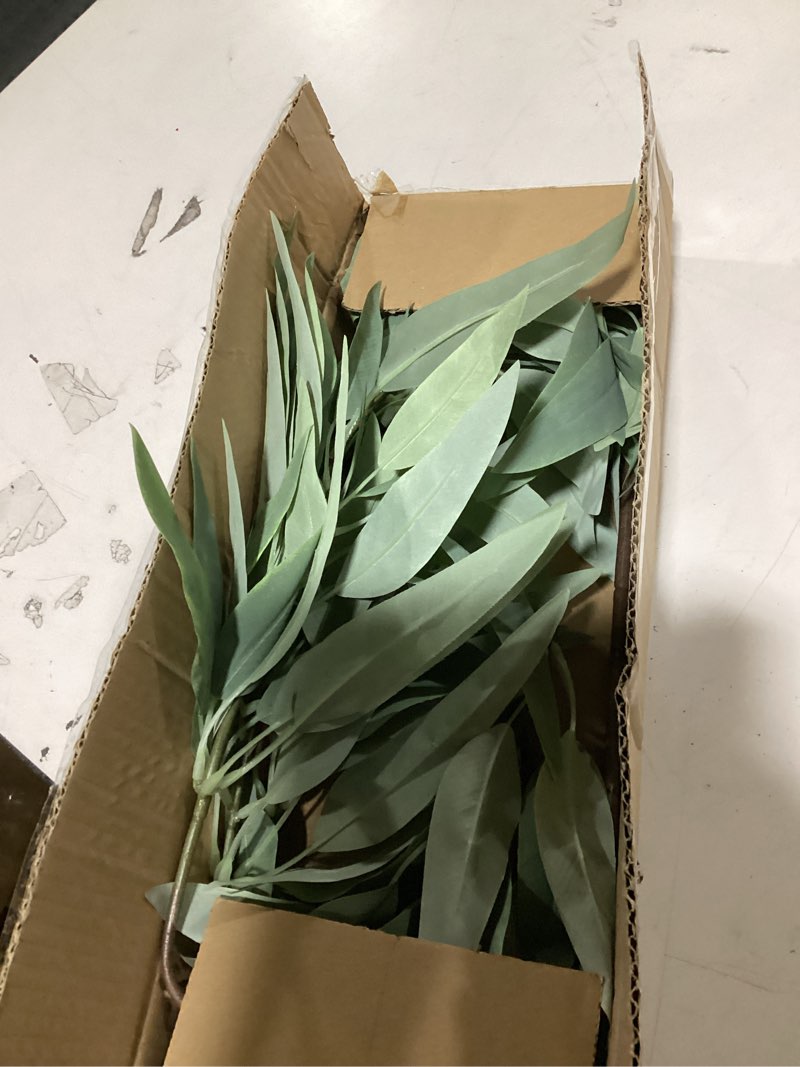 Condition photo showing New/Like New for Faux Eucalyptus Stems Willow Eucalyptus Leaves 34” Long Fake Salix Leaves 3 Pcs Artificial Greenery Stems for DIY Bouquet Arrangements Centerpieces Shower Decorations-Artificial Eucalyptus Stems