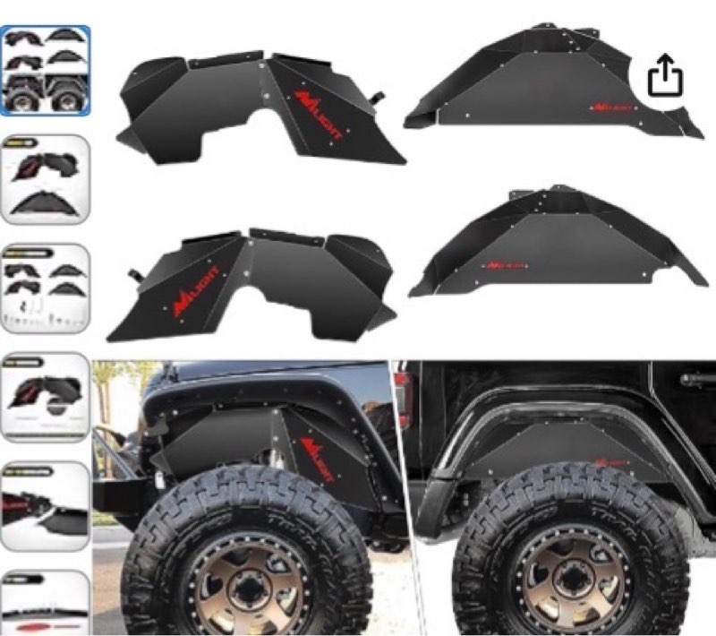 Nilight Front & Rear Inner Fender Liners Wheel Cover Fit for 2007-2018 Wrangler JK JKU 4WD (4-Door/2