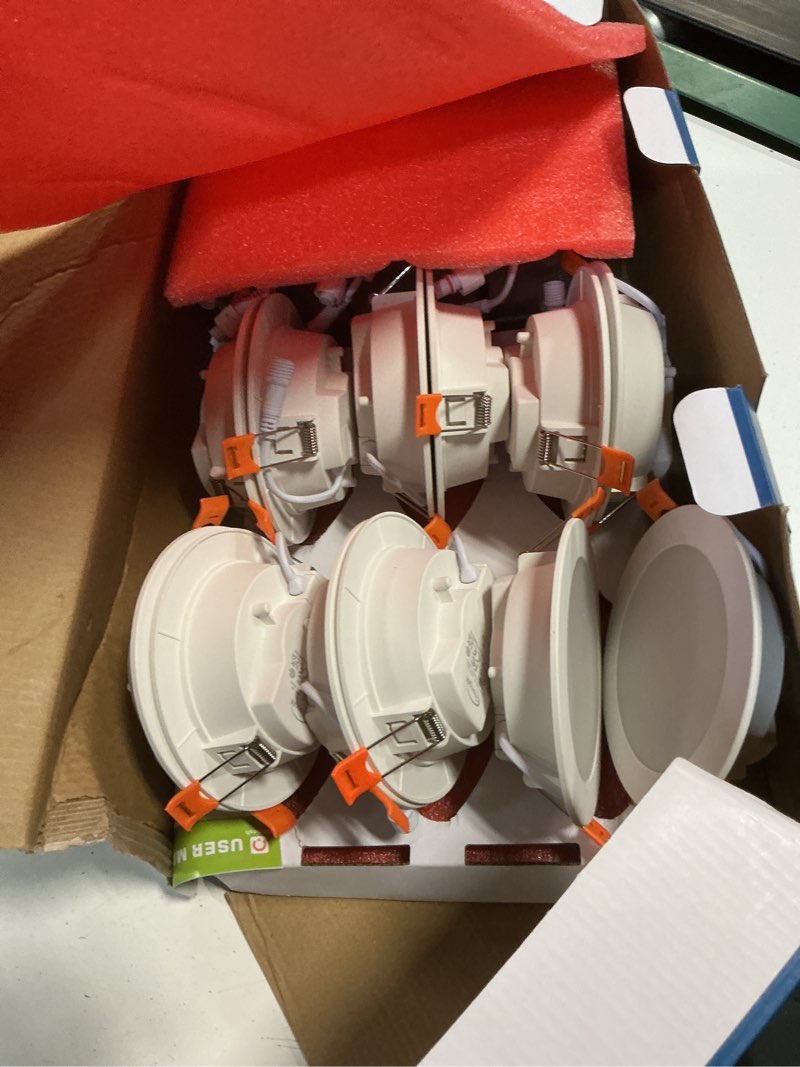 Condition photo showing Good Condition for smart recessed lighting 4 inch rgbcw color changing 12w recessed ceiling light with junction box,1080lm canless led downlight compatible with alexa,dimmable by bluetooth control -12pack white shell 12 pack
