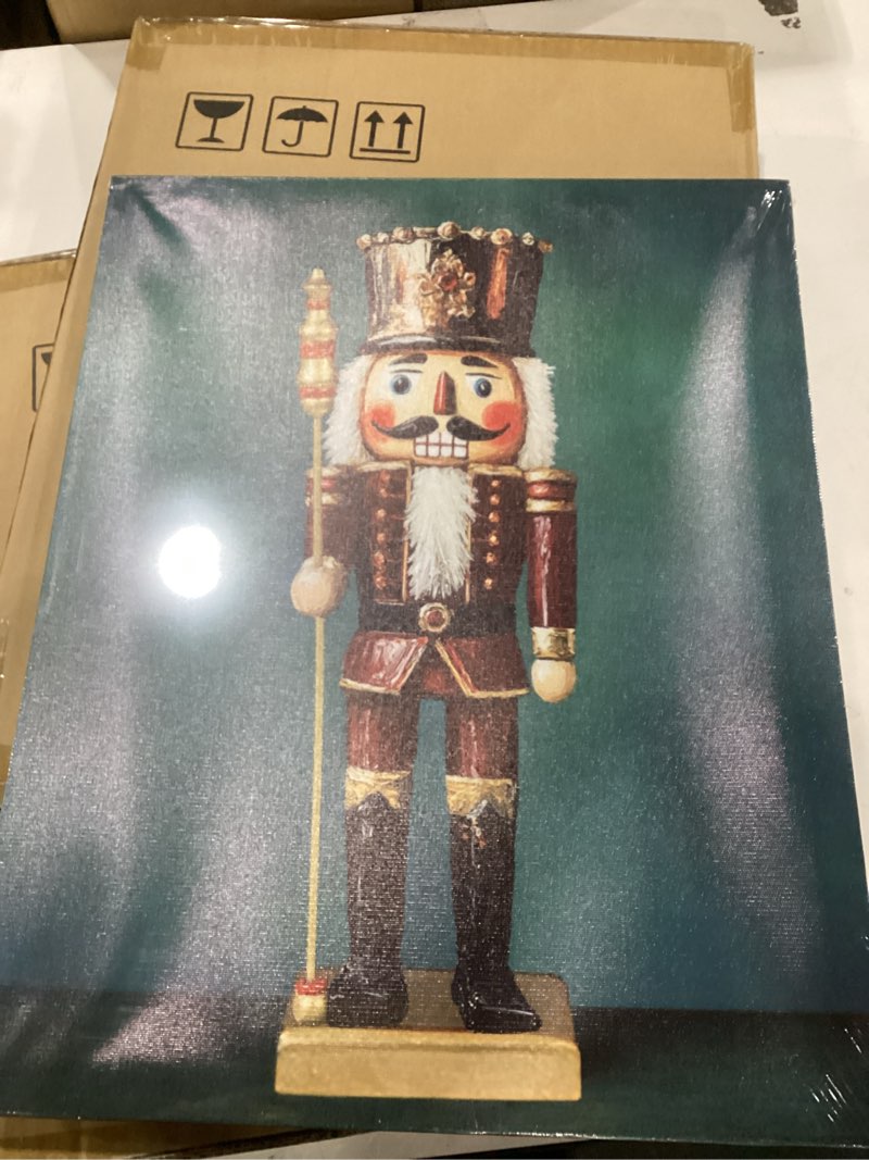 Condition photo showing New/Like New for Yaoliyu Nutcracker Wall Art Canvas Print Christmas Art Nutcracker Painting Picture Holiday Wall Decor Stretched and Framed Ready to Hang 12x16inch C3- Nutcracker 16"L x 12"W