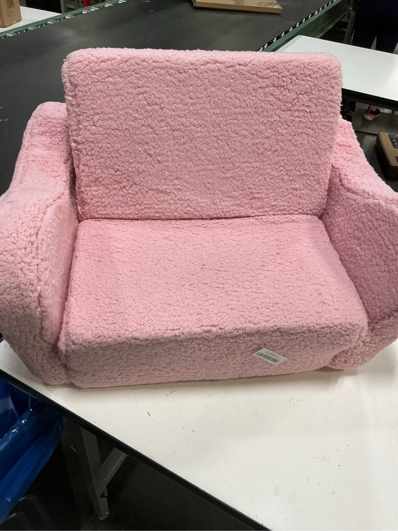 Condition photo showing Good Condition for kids sofa, 2-in-1 flip-out foam couch with soft sherpa cover, cozy play lounge chair, pink pink medium