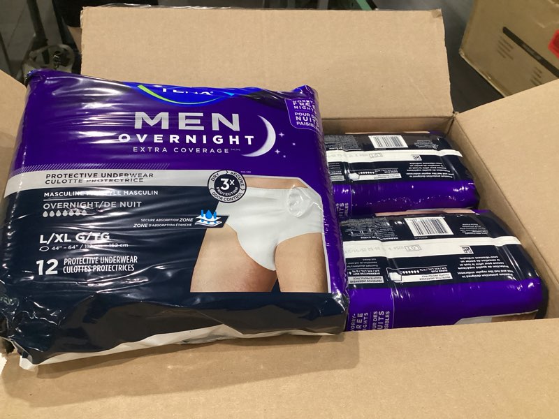 tena men overnight underwear, extra coverage, l/xl, 48 count